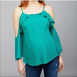 NWT A Pea In The Pod Green Cold Shoulder Maternity Top XS